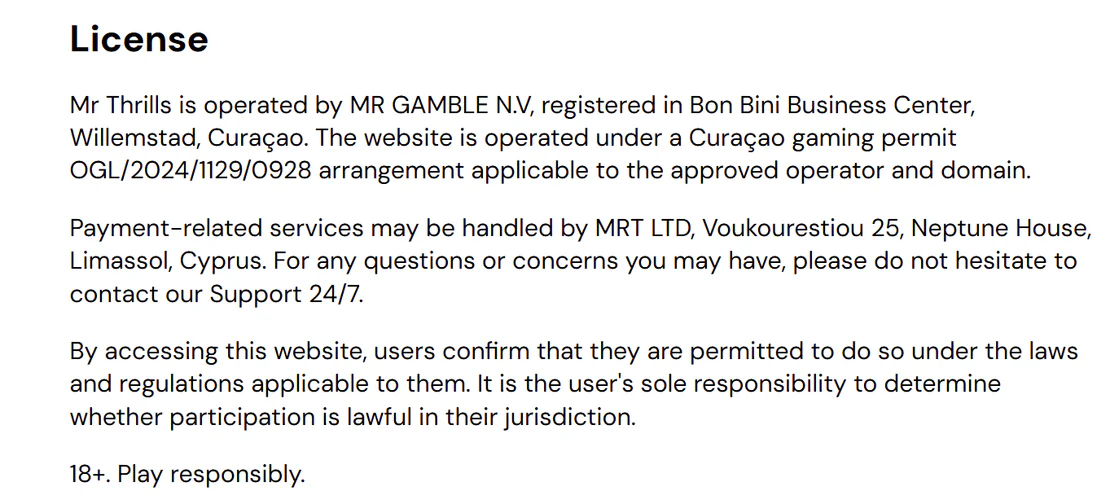 mr thrills casino licensing